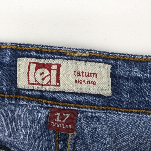 LEI Tatum High Rise Medium Wash Jean Shorts Distressed Double Button Size 17 - Picture 11 of 11